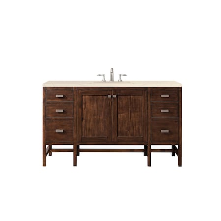 James Martin Vanities Addison 60in Single Vanity, Mid-Century Acacia w/ 3 CM Eternal Marfil Quartz Top E444-V60S-MCA-3EMR